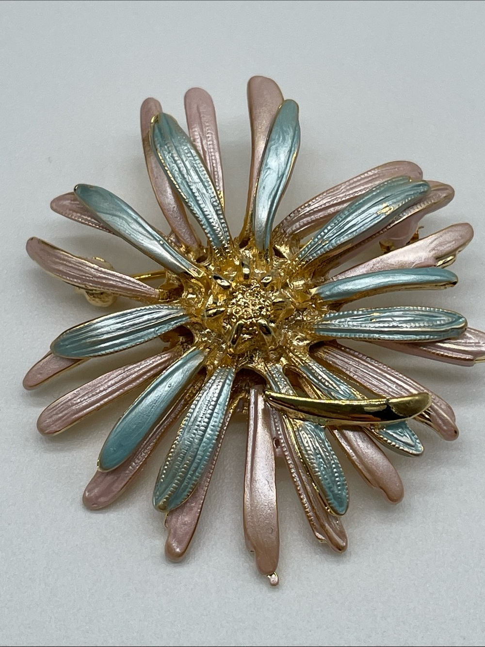 Parklane Gold-Tone Floral Brooch in Pastel Pink & Light Blue